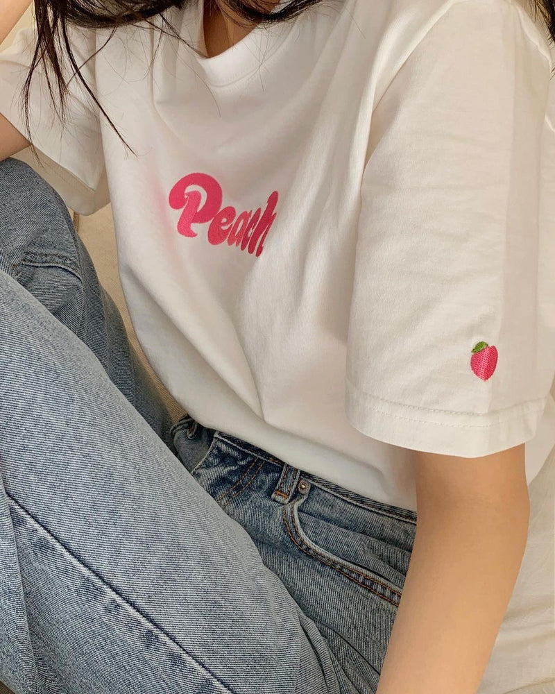 Peach Embroidered Cotton T-Shirt