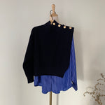 Designer Asymmetrical Turtleneck Knitted Cape Spliced with Shirt