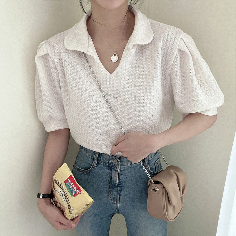 Candy Colored Short Sleeve Peter Pan Collar Shirt