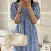 Small Floral Print Puffed Sleeves V-Neck Dress