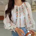 Floral Embroidered Long Sleeve Pullover Blouse