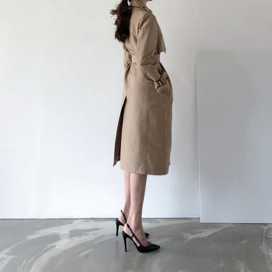 Long Double-Breasted Trench Coat