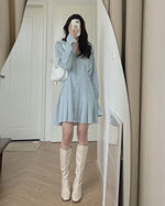 Button-Up Mini Shirt Dress with Frill Cuffs