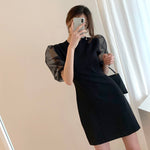 Fitted Little Black Mini Dress with Organza Sleeve