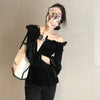 Black Velvet Ruffles Drop Shoulder Peplum Top