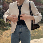 Korean Style Minimalist Collarless Cropped Blazer