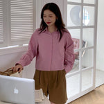 A-Line Long Sleeve Pleated Back Button-Up Shirt