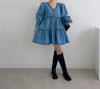 Denim Babydoll Tiered Dress