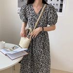 Small Floral Print Puffed Sleeves V-Neck Dress