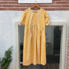 Sun Flower Stripe Round Neck Short Sleeve Checked Midi Dress