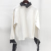 Korean Style Knit Top with Stripe Collar and Cuffs