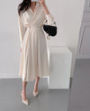 Long Sleeve Chiffon One Button Shirt Dress