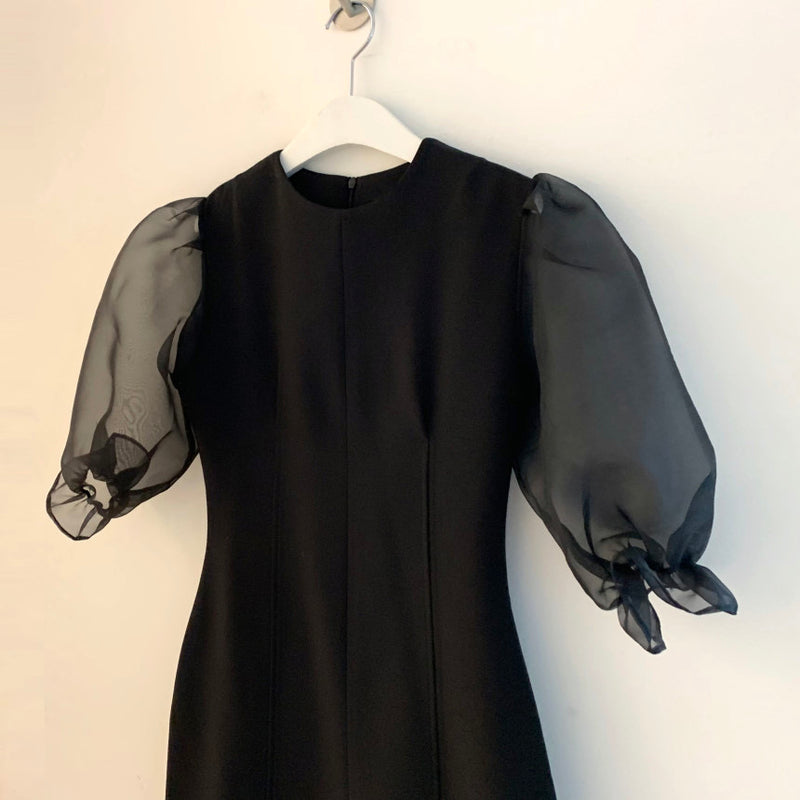 Fitted Little Black Mini Dress with Organza Sleeve