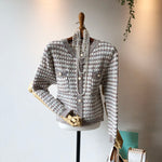 Embellished Multicolor Gold Button Crew Neck Cardigan