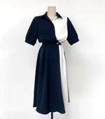 Korean Style Color Block Shirt Dress