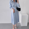 Long Sleeve Chiffon One Button Shirt Dress