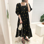 Relaxed Midi Dress with Embroidered Smiley Face