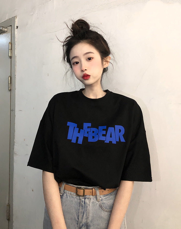 Blue Bear Print Cotton T-Shirt