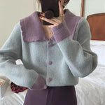 Two Tone Color Contrast Cardigan with Oversized Collar