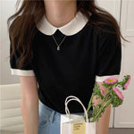 Black and White Knitted Top with Peter Pan Collar