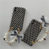 Black & White Tweed Phone Case with Faux Pearl Hand Strap