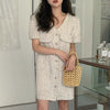 V-Neck Button-Up Tweed Mini Dress in Plaids