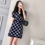 Diamond Pattern Knitted Polo Mini Dress