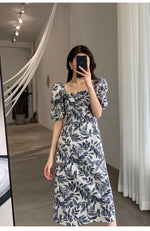 Vacation Vibe Leaf Print Square Neck Dress