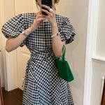 Gingham Midi Dress with Waist Cut Outs