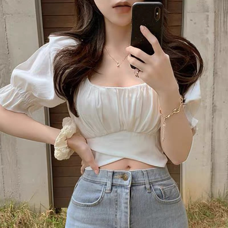 Cropped Tie Waist Top