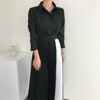 Two Tone Color Block Pleated Long Sleeve Shirt Dress