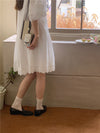 White Cotton Dress with Scalloped Lace Trims