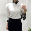 Korean Style Knit Top with Stripe Collar and Cuffs