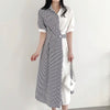 Designer Color Block Stripe Shirt Dress