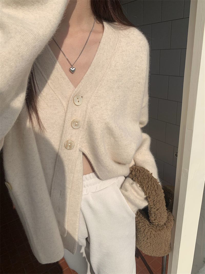 Soft Knit Designer V-Neck Side Button Sweater