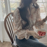 Romantic Floral Chiffon Square Neck Blouse