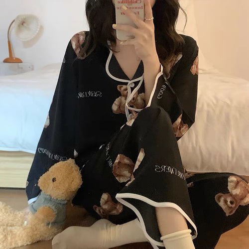 Korean Style Black Teddy Bear Pajama Set