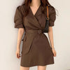 Short Sleeve Wrap Style Asymmetrical Belted Mini Dress