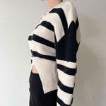 Round Neck Drop Shoulder Stripe Sweater with Gathered Waist and Slit