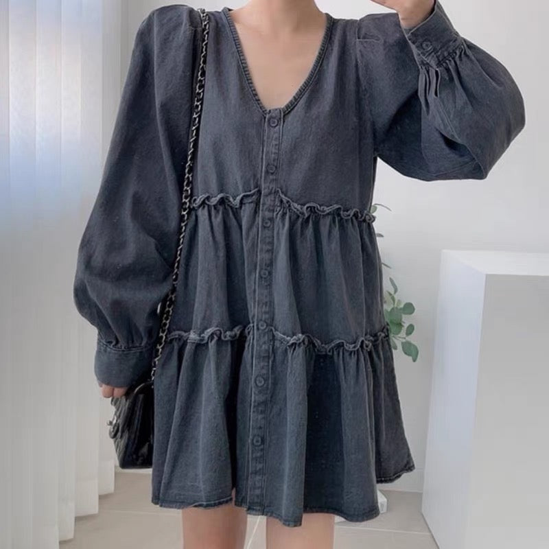 Denim Babydoll Tiered Dress