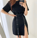 Zip-Up Belted Mini Dress