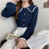 Large Collar Color Contrast Textured Blouse