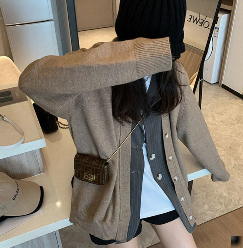 Designer Blazer Collar Oversized Cardigan