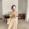 Korean Style Puff Sleeve Pleated Midi Dress