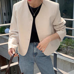 Korean Style Minimalist Collarless Cropped Blazer