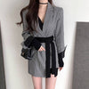 Designer Asymmetrical High-Low Blazer in Plaids with Belt