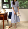 Korean Style Puff Sleeve Pleated Midi Dress