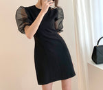 Fitted Little Black Mini Dress with Organza Sleeve