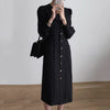 French Elegance Long Sleeve Round Neck Button Down Fitted Midi Dress