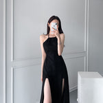 Deep Slit Halter Neck Sleeveless Maxi Dress with Shorts